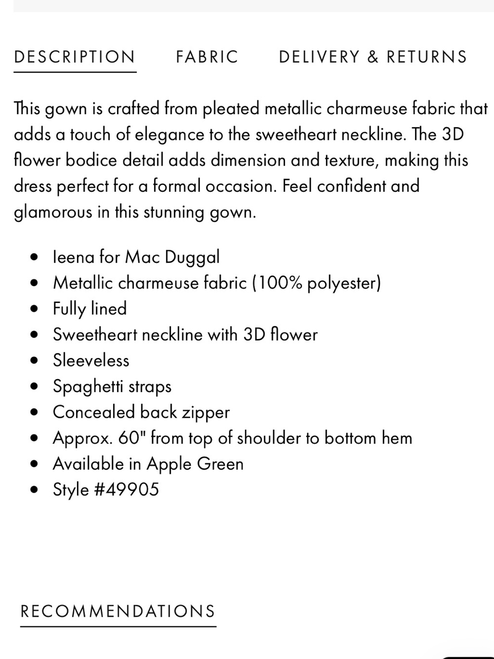 Mac Duggal 💚 Green Metallic Pleated Gown With 3D Flower - Picture 6 of 12